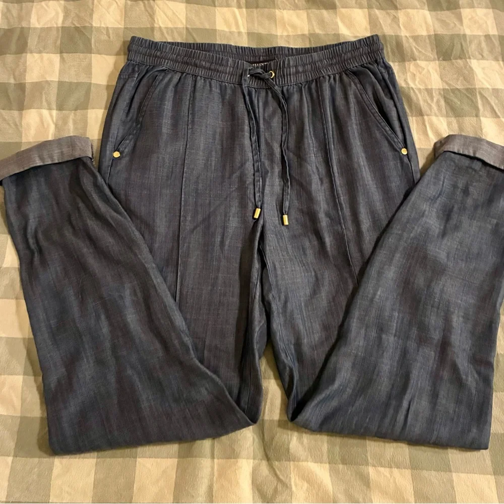 Ellen Tracy Chambray Blue Drawstring Cuffed Ankle Pants Tencel EUC S Classic - Picture 9 of 12
